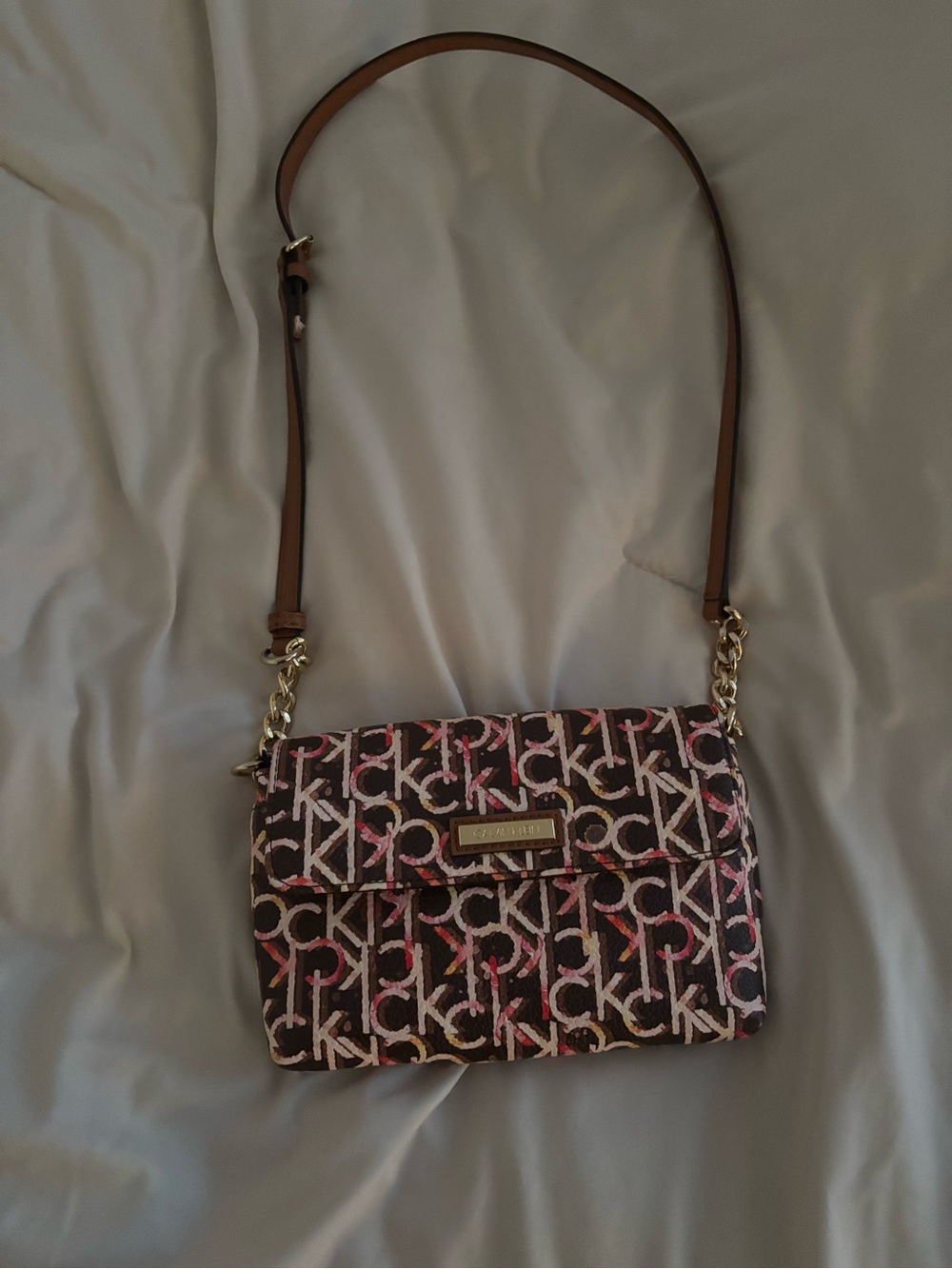 Calvin Klein Pink and Brown CK Logo Crossbody